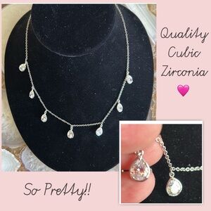 Pear Cut Crystal Teardrops Necklace, Boutique